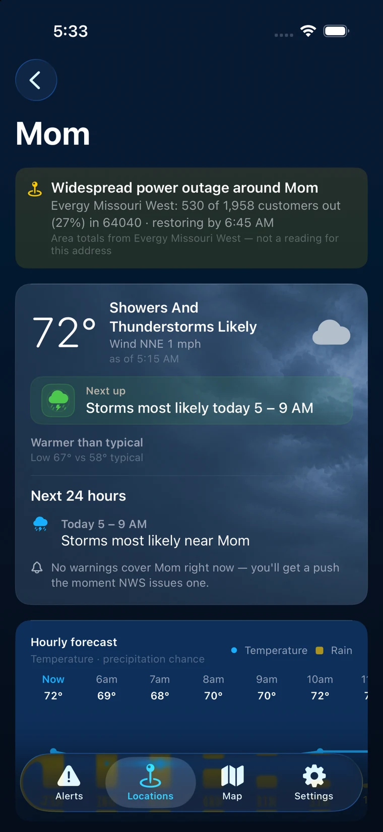 WeatherAlarm power outage information