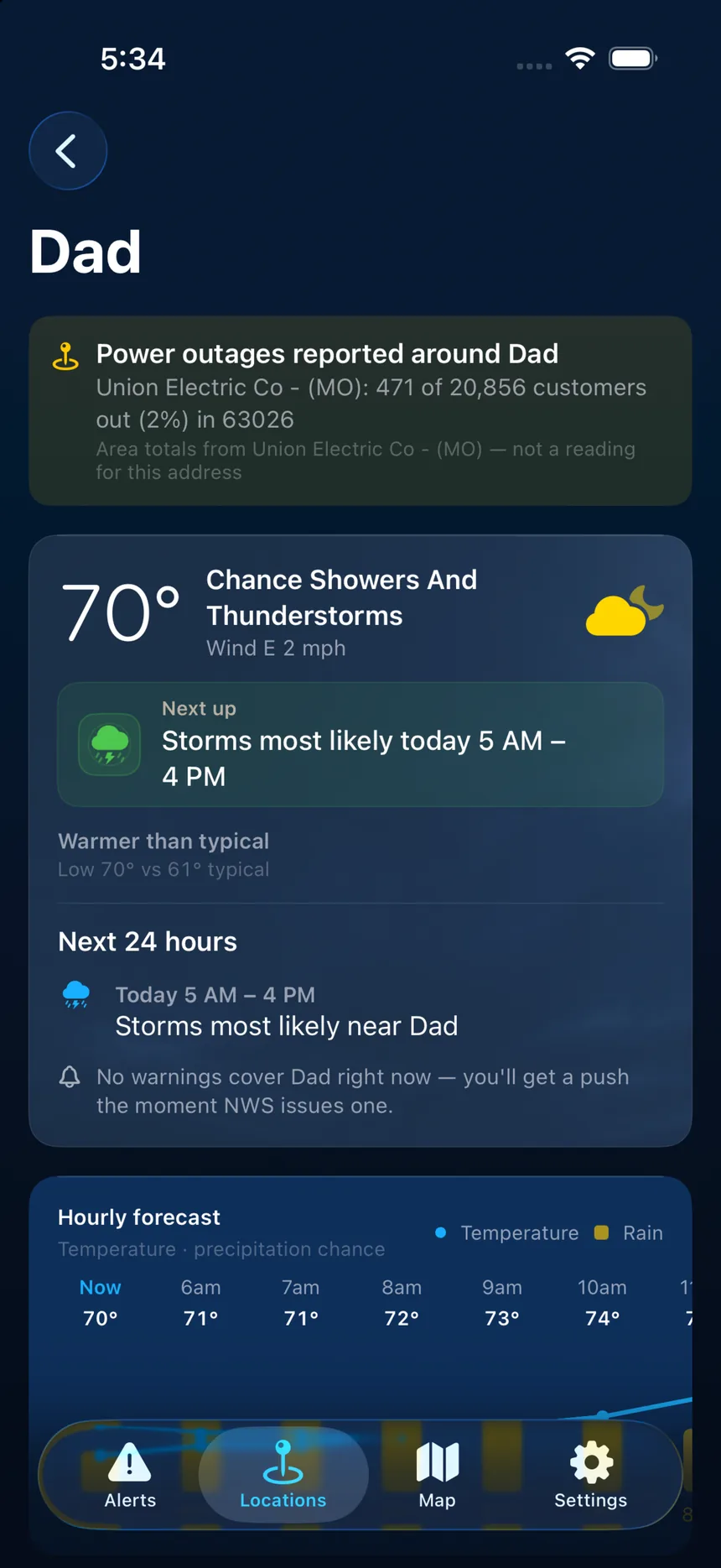 WeatherAlarm location forecast detail